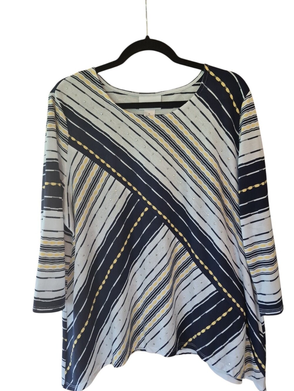 Alfred Dunner Top Blouse Block Island Spliced Stripe Crew Neck XL